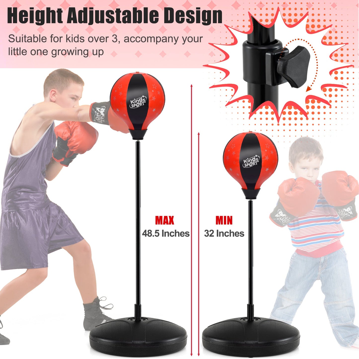 Kids Adjustable Stand Punching Bag Toy Set with Boxing Glove
