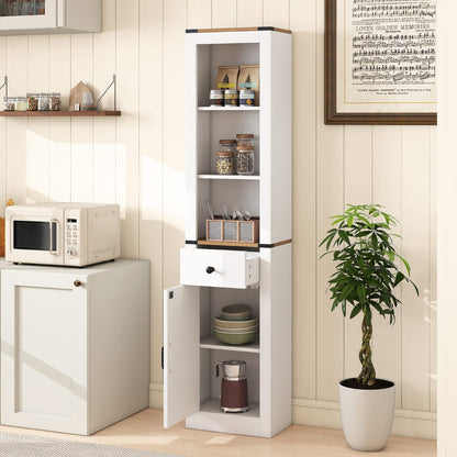 173cm Tall Bathroom Cabinet with Drawer and Adjustable Shelf-White