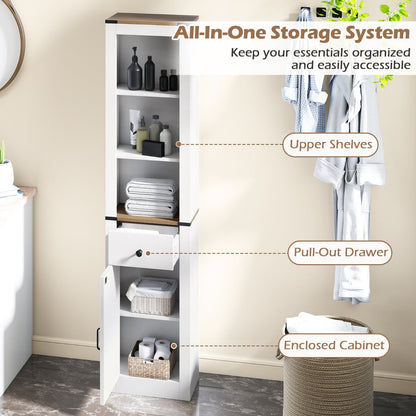 173cm Tall Bathroom Cabinet with Drawer and Adjustable Shelf-White