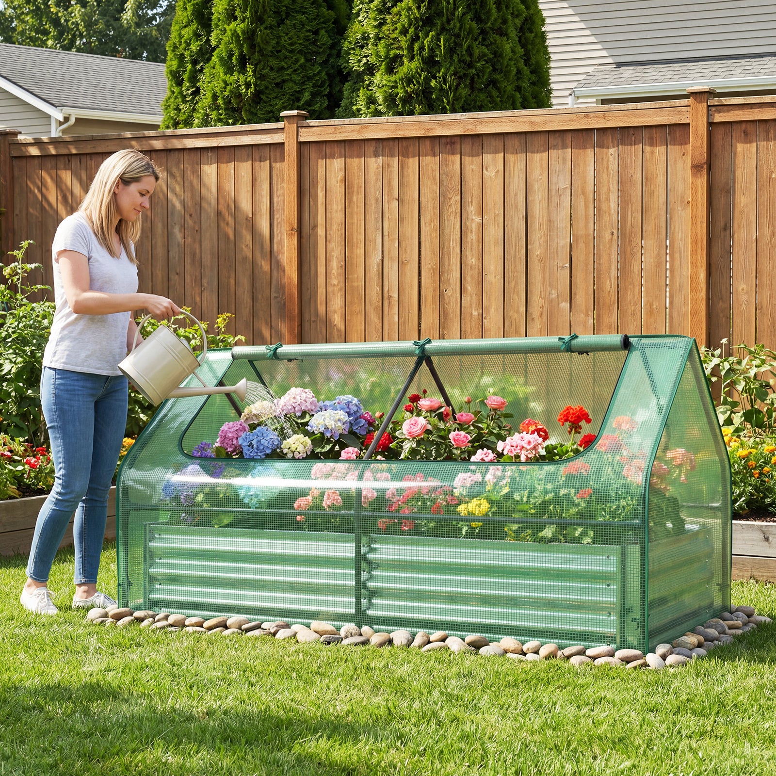 174 x 84 x 30 cm Raised Garden Bed with Cover-Green