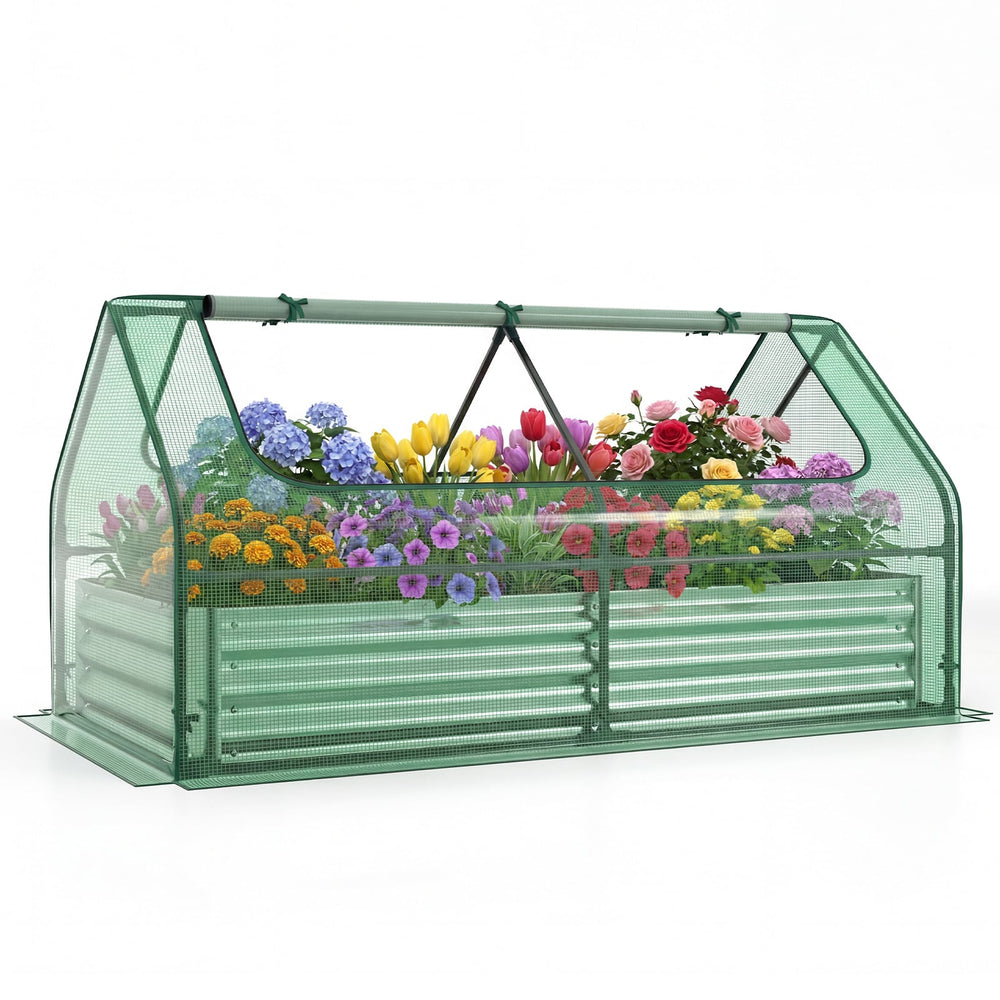174 x 84 x 30 cm Raised Garden Bed with Cover-Green