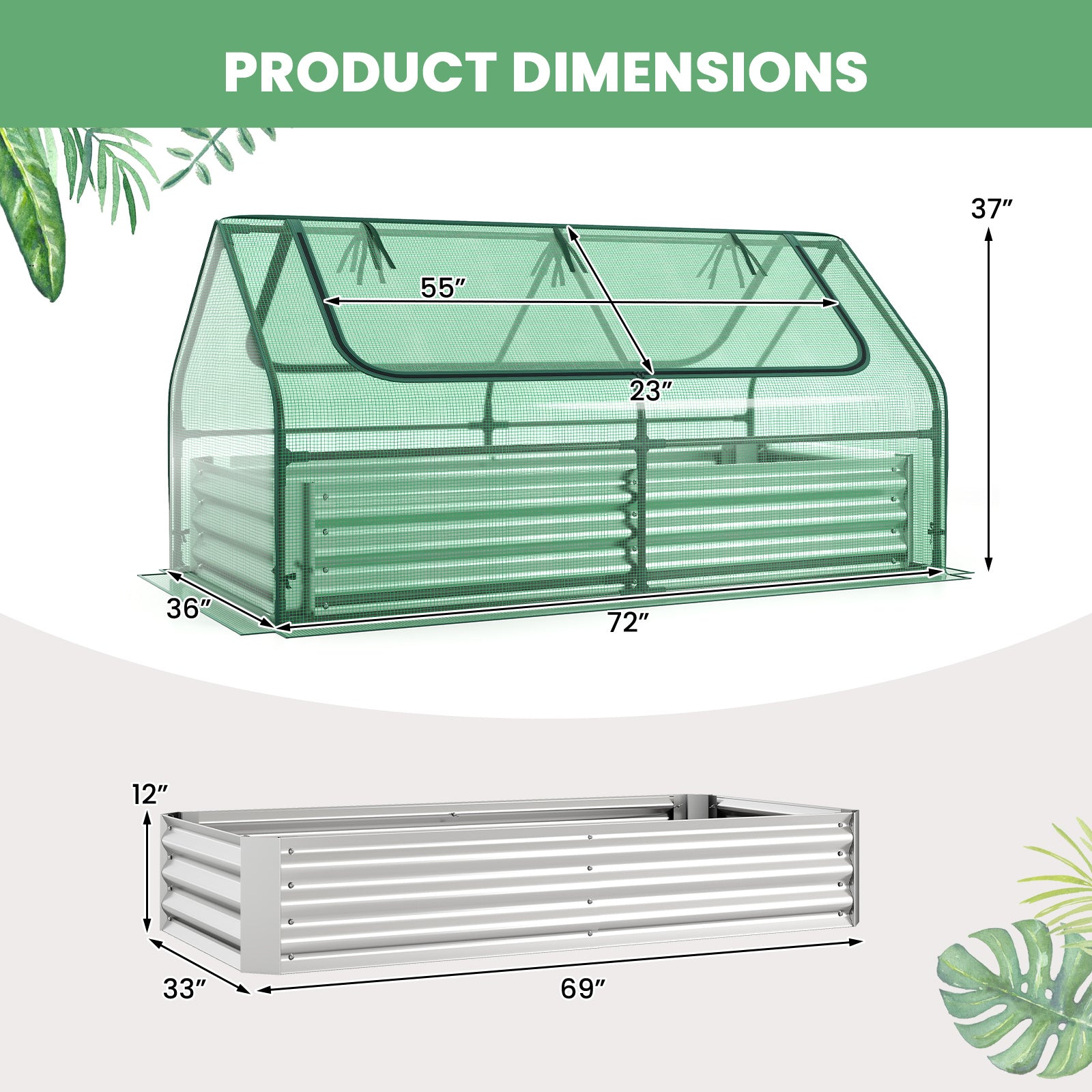174 x 84 x 30 cm Raised Garden Bed with Cover-Green