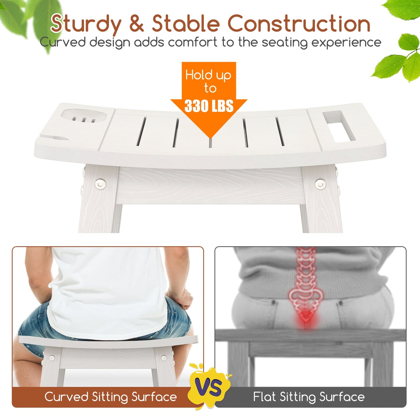 HIPS Shower Bench Seat with Handle Shower Head-White