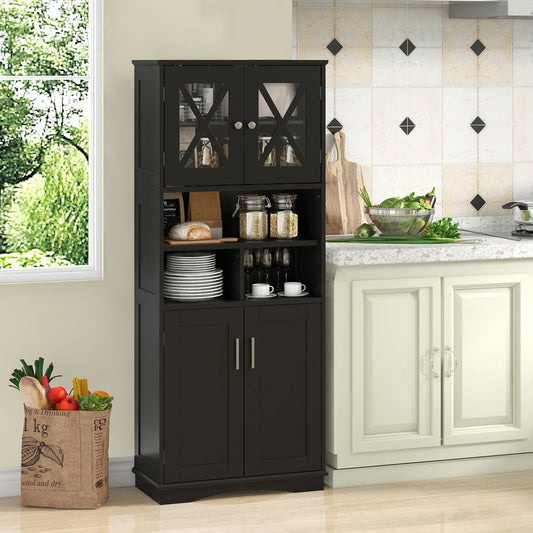 Tall Bathroom Cabinet Large Floor Storage Cabinet with Acrylic Doors and 3 Cubes-Black