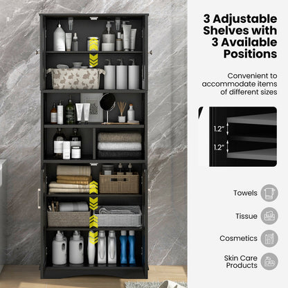 Tall Bathroom Cabinet Large Floor Storage Cabinet with Acrylic Doors and 3 Cubes-Black