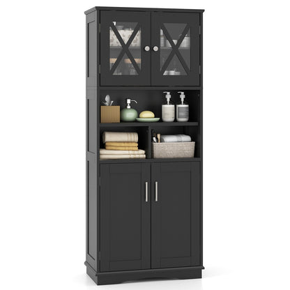 Tall Bathroom Cabinet Large Floor Storage Cabinet with Acrylic Doors and 3 Cubes-Black