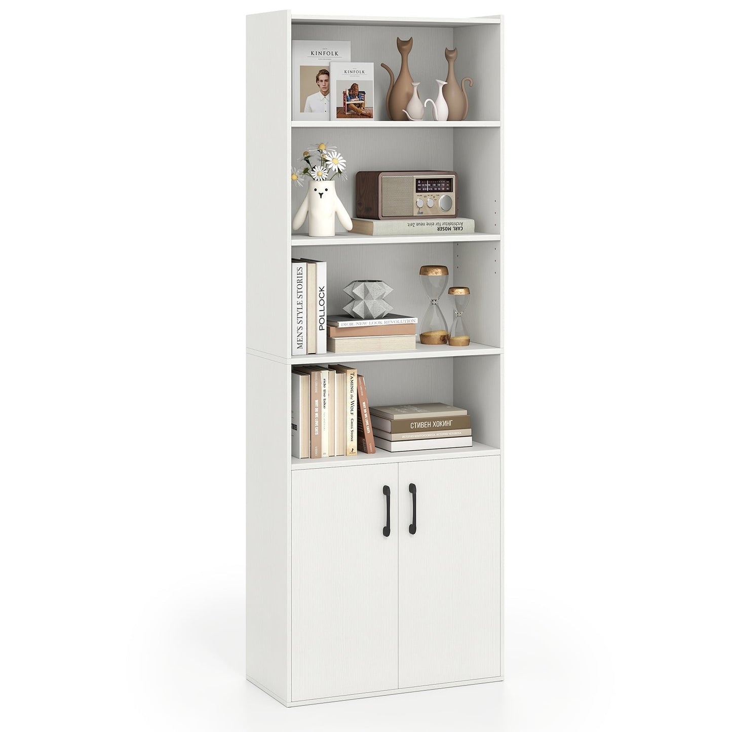 6-tier Modern Style Bookcase with Adjustable Shelves-White