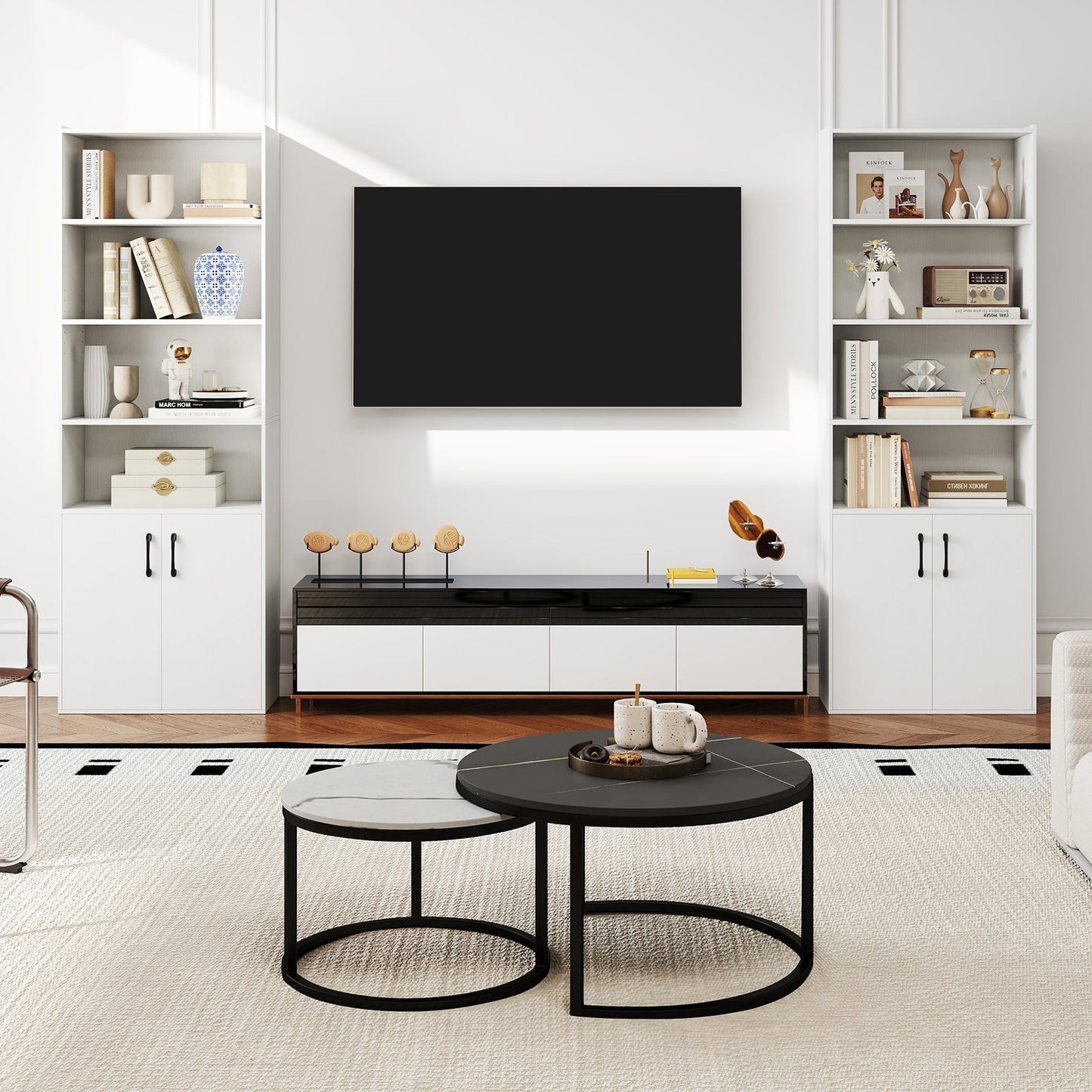 6-tier Modern Style Bookcase with Adjustable Shelves-White