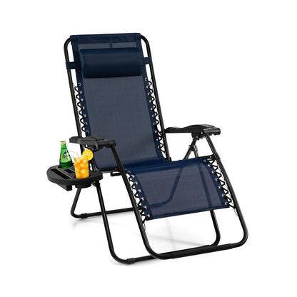 Patio Zero Gravity Lounge Chair with Cup Holder & Removable Pillow-Navy-1 piece