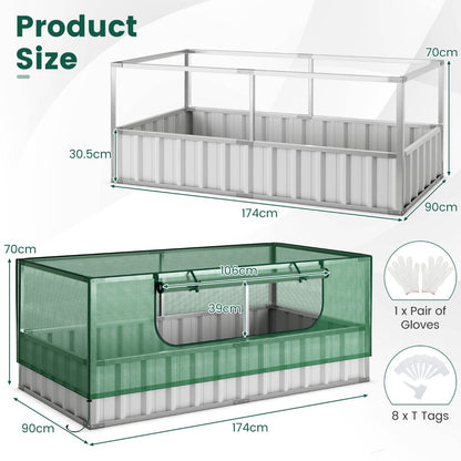174 x 90 x 70 cm Galvanized Raised Garden Bed with Cover