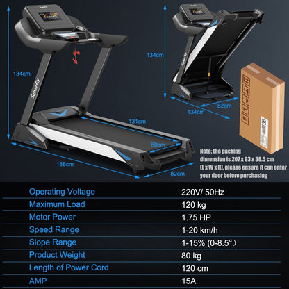 1.75 HP Folding Treadmill with 20 Preset Programs and Auto Incline - Furniture Gold