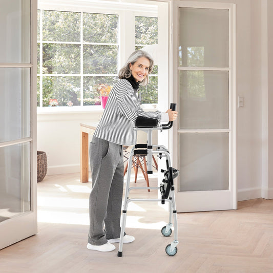 Versatile Rolling Walker with Padded Seat and  2 Premium Wheels-Silver