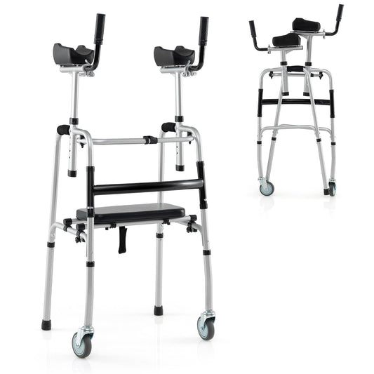 Versatile Rolling Walker with Padded Seat and  2 Premium Wheels-Silver