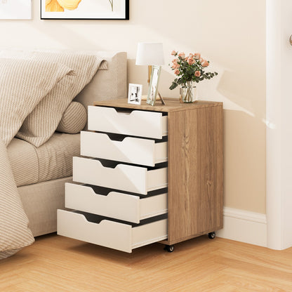Mobile filing cabinet with 5 drawers, 48 x 39.5 x 65.5 cm, natural