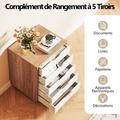 Mobile filing cabinet with 5 drawers, 48 x 39.5 x 65.5 cm, natural