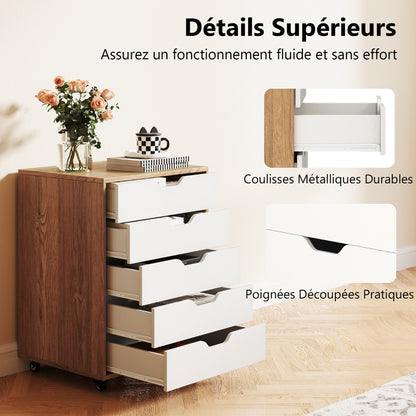 Mobile filing cabinet with 5 drawers, 48 x 39.5 x 65.5 cm, natural