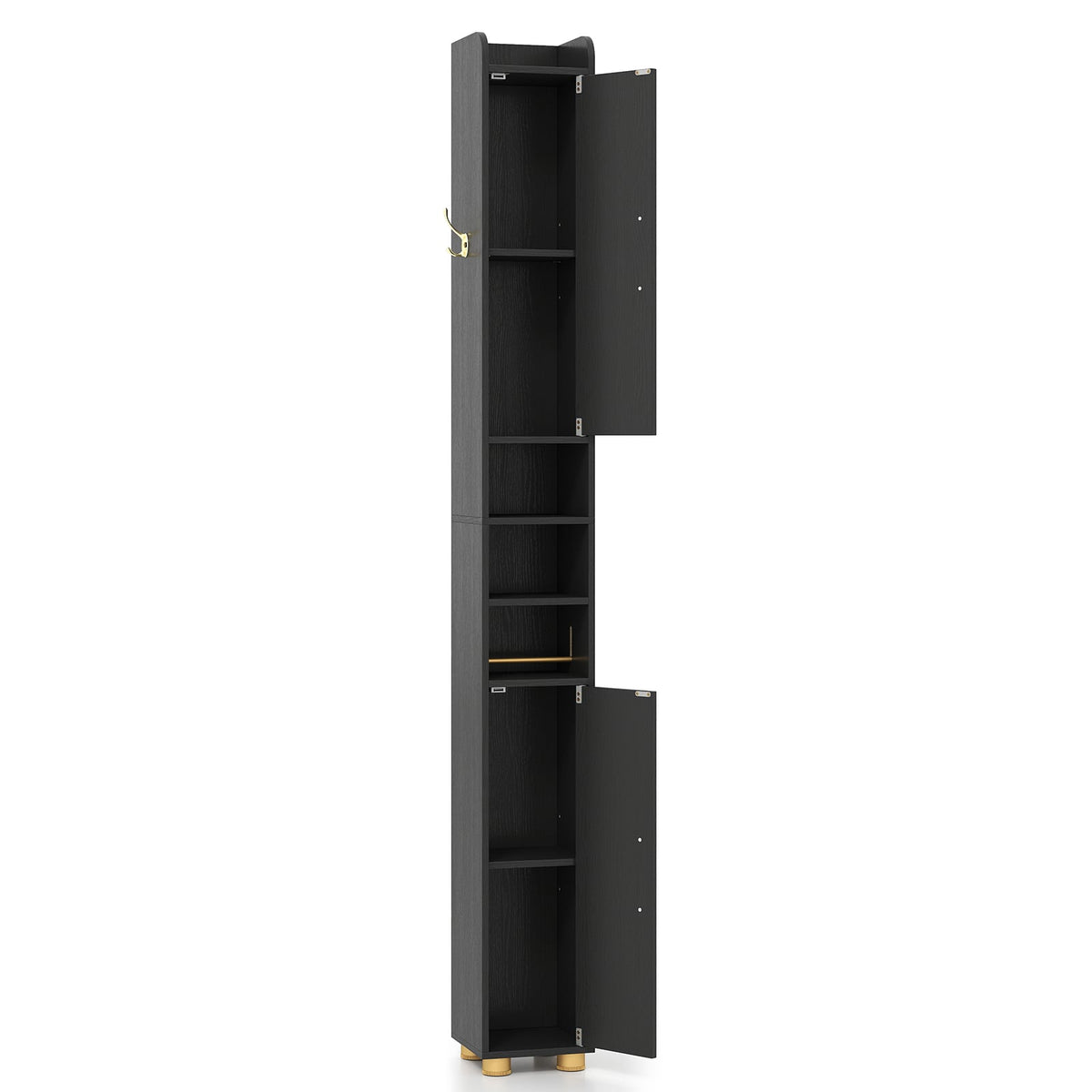 176.5cm Tall Storage Organizer with 2 Doors and Adjustable Shelves-Black