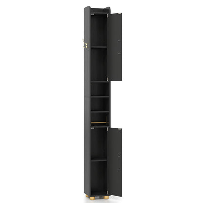 176.5cm Tall Storage Organizer with 2 Doors and Adjustable Shelves-Black