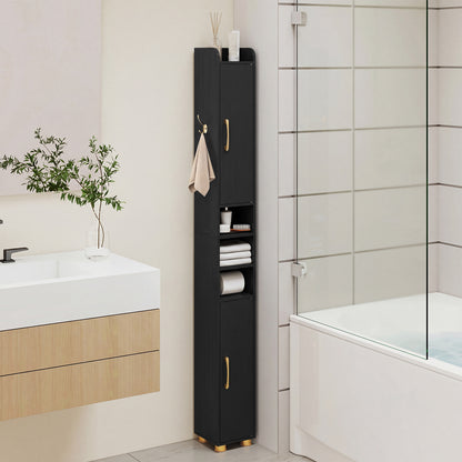 176.5cm Tall Storage Organizer with 2 Doors and Adjustable Shelves-Black