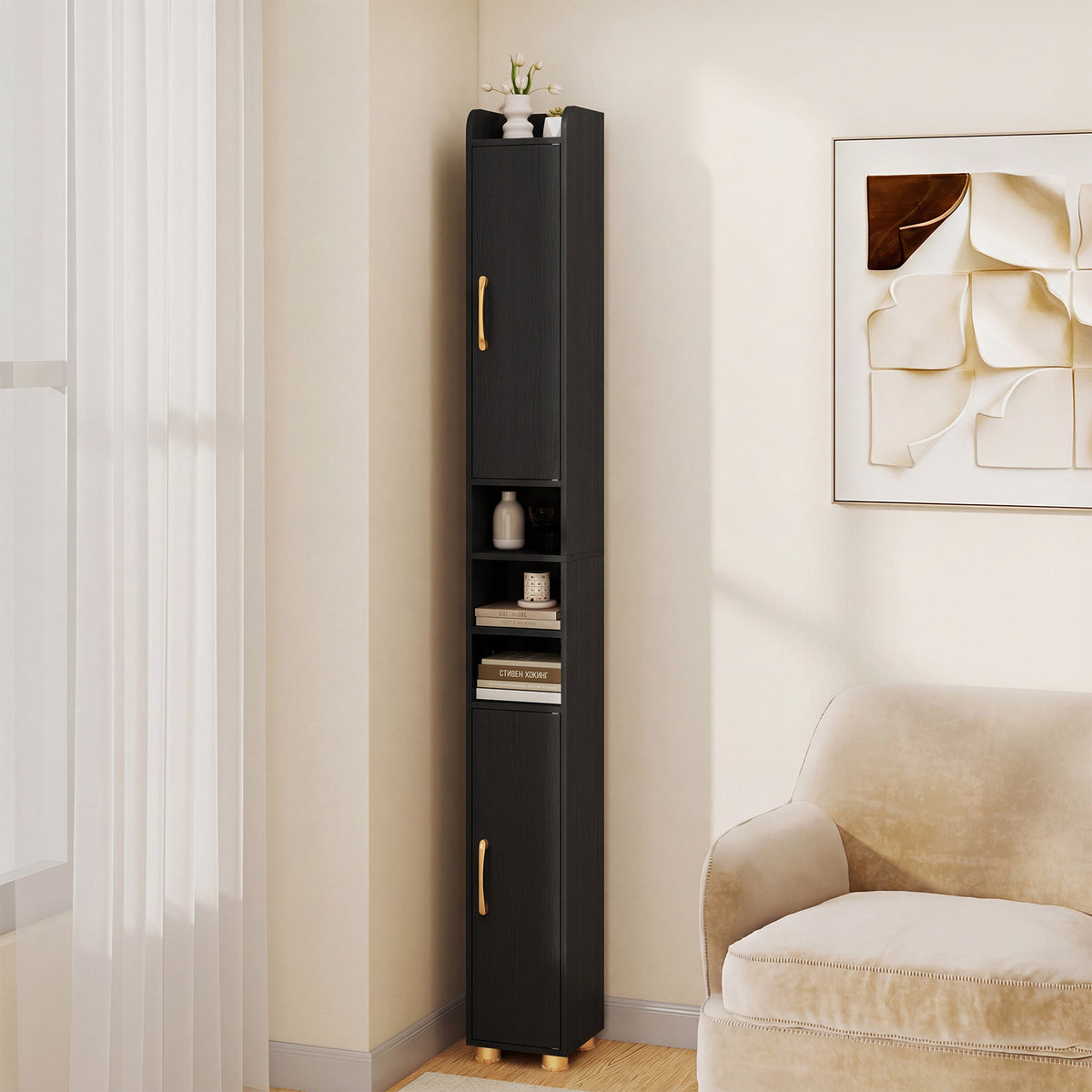 176.5cm Tall Storage Organizer with 2 Doors and Adjustable Shelves-Black
