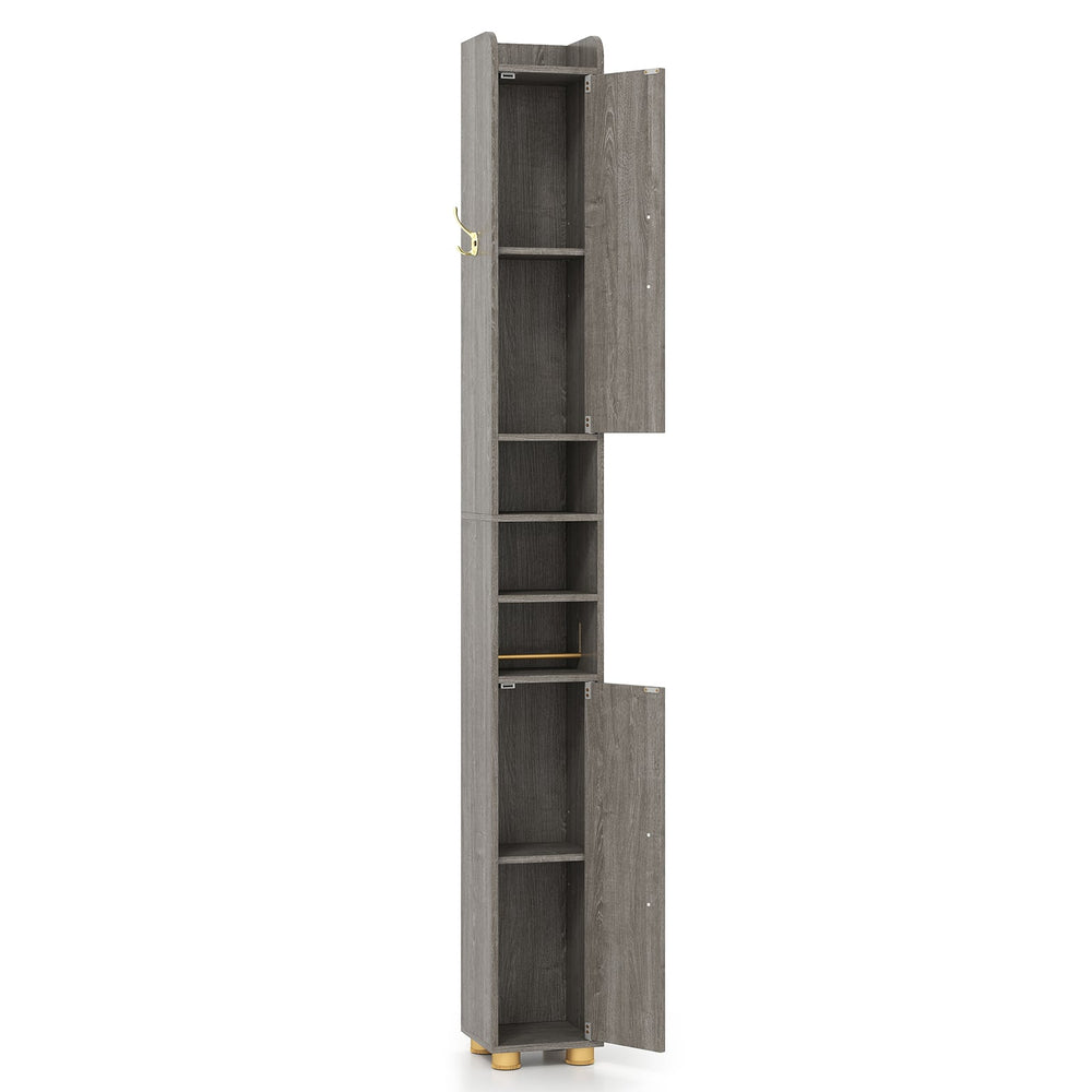 176.5cm Tall Storage Organizer with 2 Doors and Adjustable Shelves-Grey