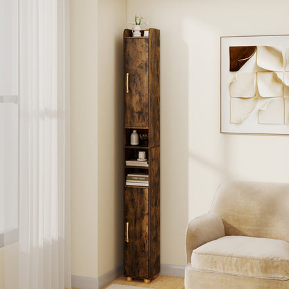 176.5cm Tall Storage Organizer with 2 Doors and Adjustable Shelves-Rustic Brown