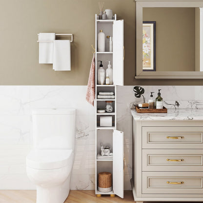 176.5cm Tall Storage Organizer with 2 Doors and Adjustable Shelves-White