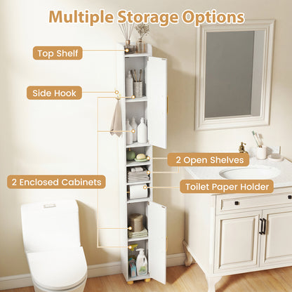 176.5cm Tall Storage Organizer with 2 Doors and Adjustable Shelves-White
