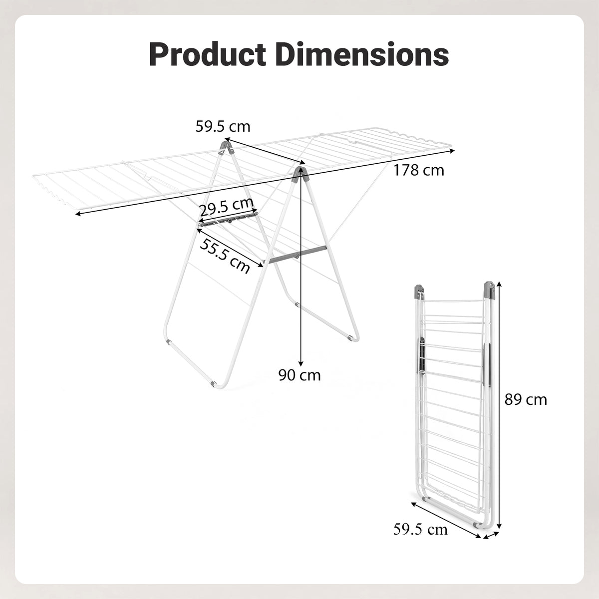 178 cm Clothes Drying Rack with 11-Level Adjustable Height Heavy-duty Metal Laundry Rack-White