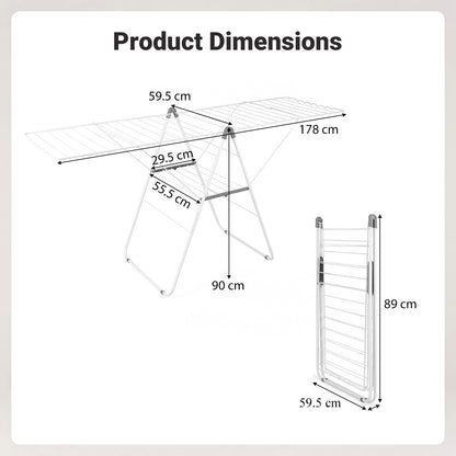 178 cm Clothes Drying Rack with 11-Level Adjustable Height Heavy-duty Metal Laundry Rack-White