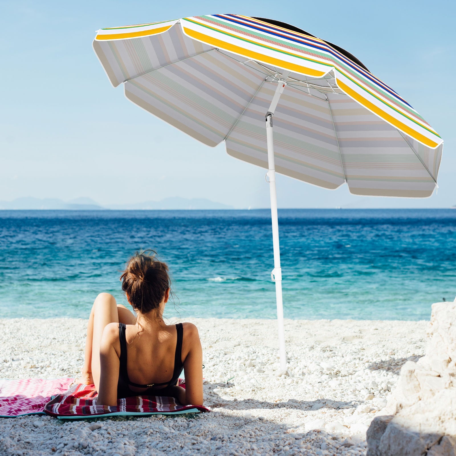 178 cm Beach Umbrella Sun Protection Portable Outdoor Sunshade Parasol for Sand-Colourful