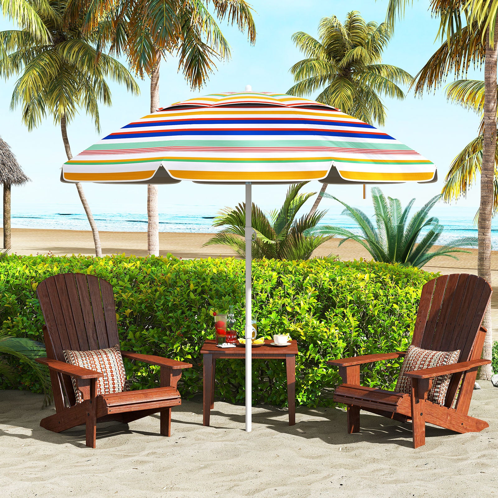 178 cm Beach Umbrella Sun Protection Portable Outdoor Sunshade Parasol for Sand-Colourful