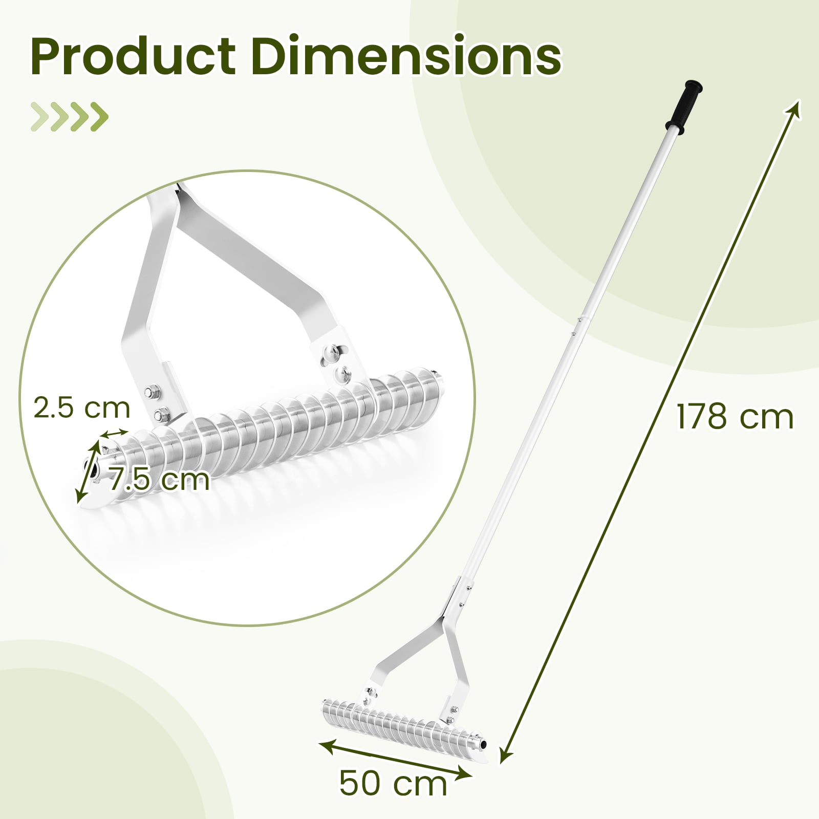178 cm Garden Thatch Rake with Long Handle and 19 Curved Tines