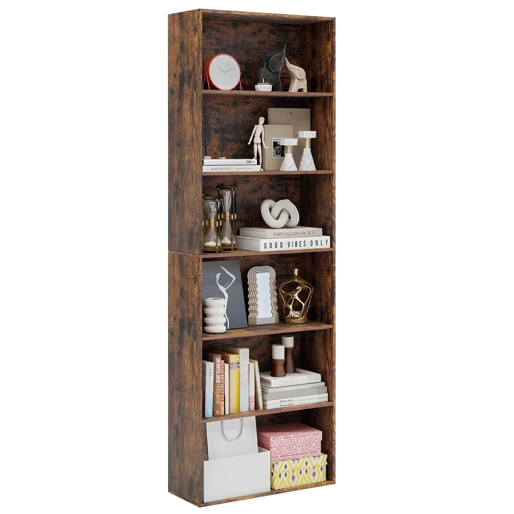 178cm 6-Tier Bookcase Display Rack with Foot Pads-Rustic Brown
