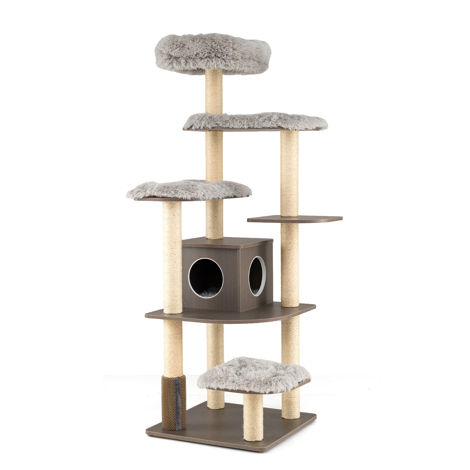 179 cm Tall Wooden Cat Tree with Sisal Scratching Posts-Grey
