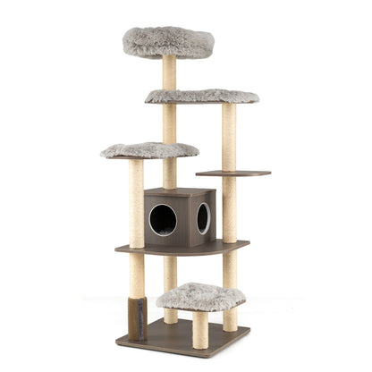 179 cm Tall Wooden Cat Tree with Sisal Scratching Posts-Grey