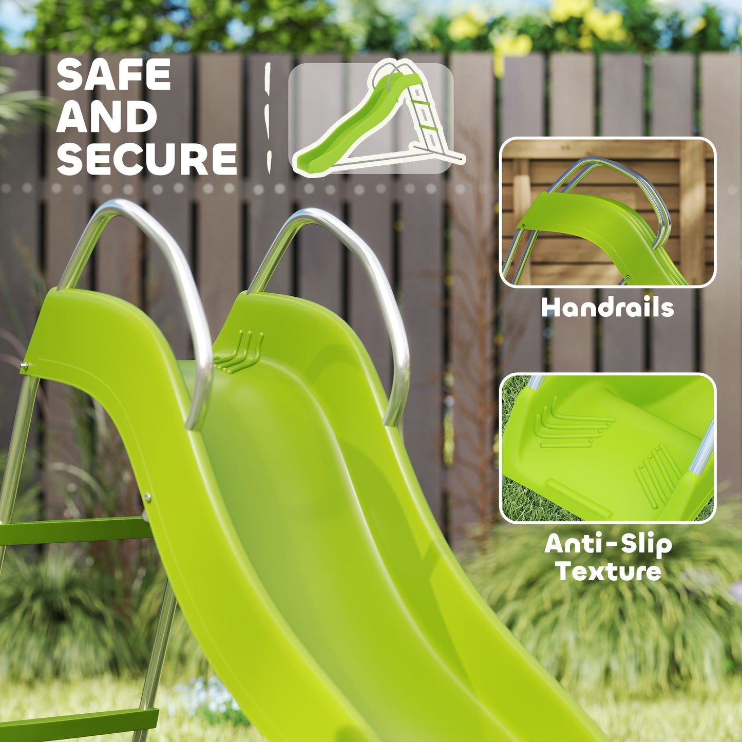 AIYAPLAY Freestanding Kids Slide with Climbing Ladder, Outdoor Playground Equipment for Ages 3-8 Years, Green