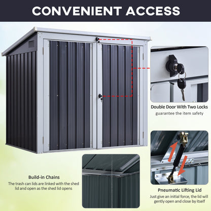 Outsunny 3.2 x 5.1ft Corrugated Steel Two-Bin Storage Shelter - Black