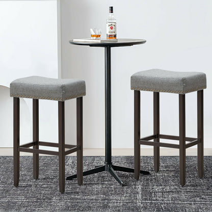 2 Traditional Upholstered Bar Stools-Grey