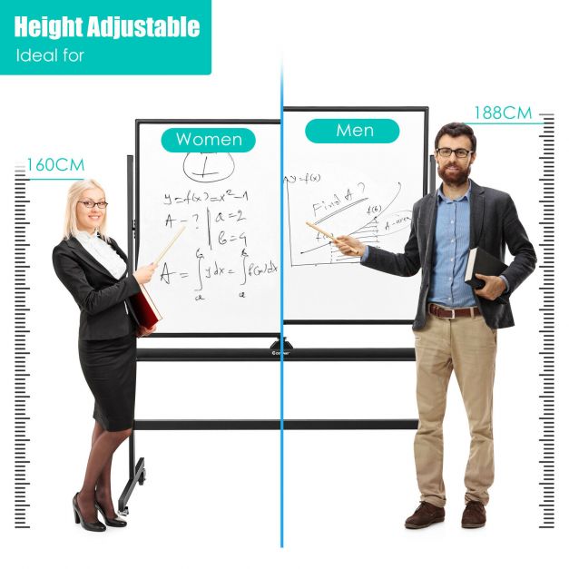 mobile magnetic large reversible whiteboard 360° rotatable 90 x 120 cm black + white