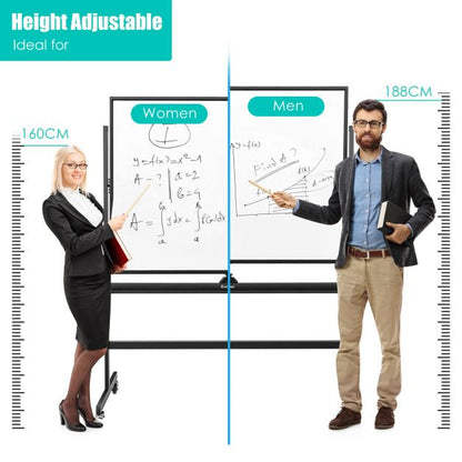 mobile magnetic large reversible whiteboard 360° rotatable 90 x 120 cm black + white