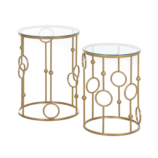 HOMCOM Nesting Round Coffee Table Set of 2 - Gold Tone