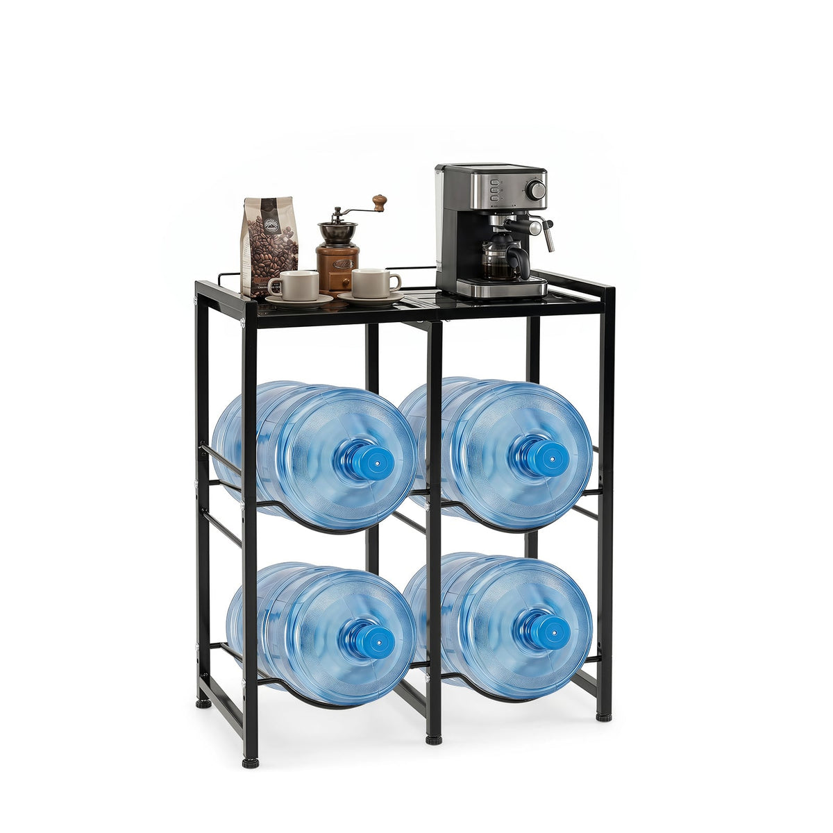18.9 L Water Jug Holder for 4 Bottles Heavy-duty Water Jug Rack with Top Shelf-Black