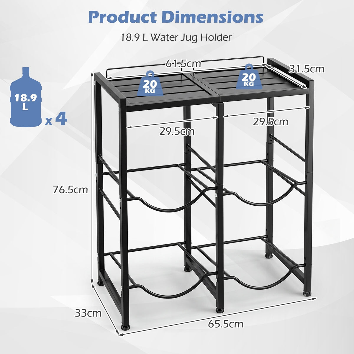 18.9 L Water Jug Holder for 4 Bottles Heavy-duty Water Jug Rack with Top Shelf-Black