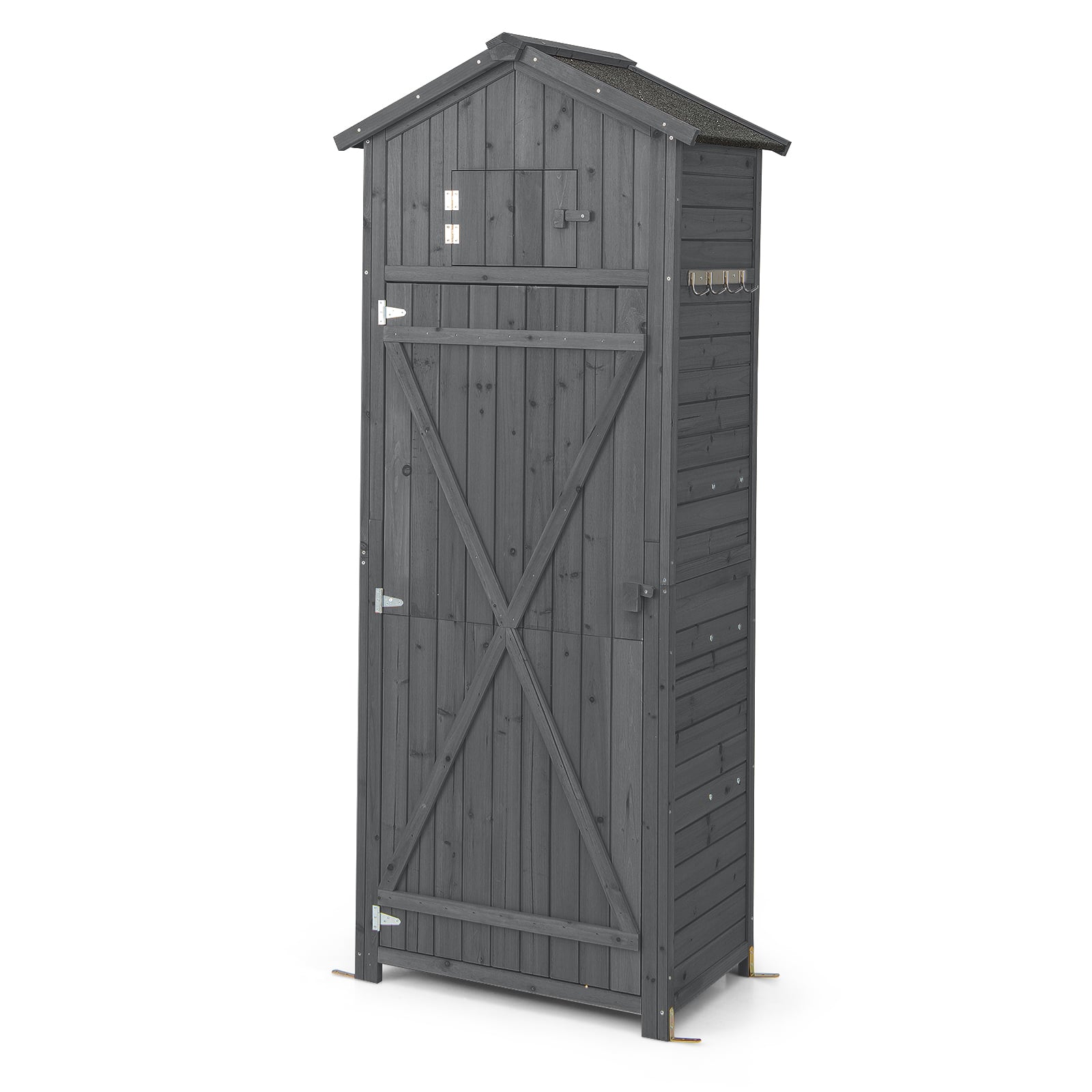 180.5CM Tall Outdoor Storage Cabinet with Lockable Doors and Foldable Table-Grey
