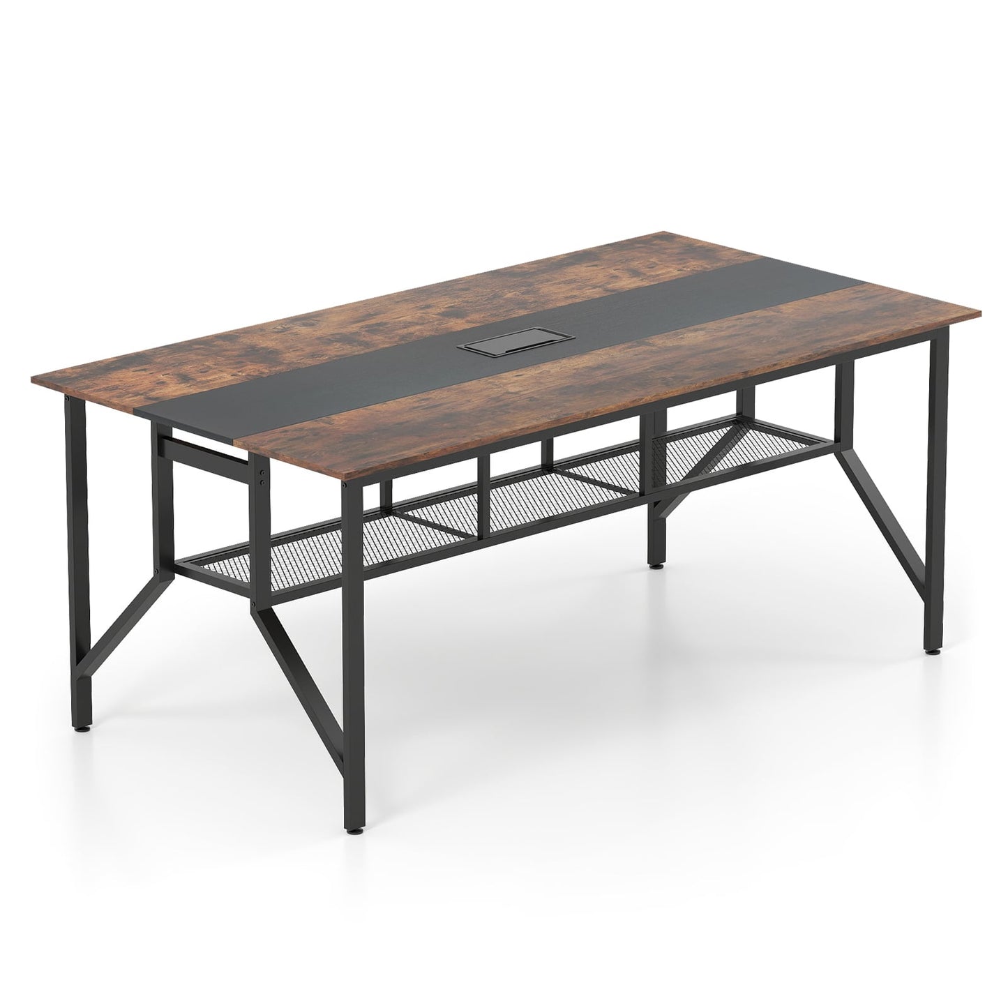 180 CM Conference Table Large Meeting Table for 6-8 People-Rustic Brown