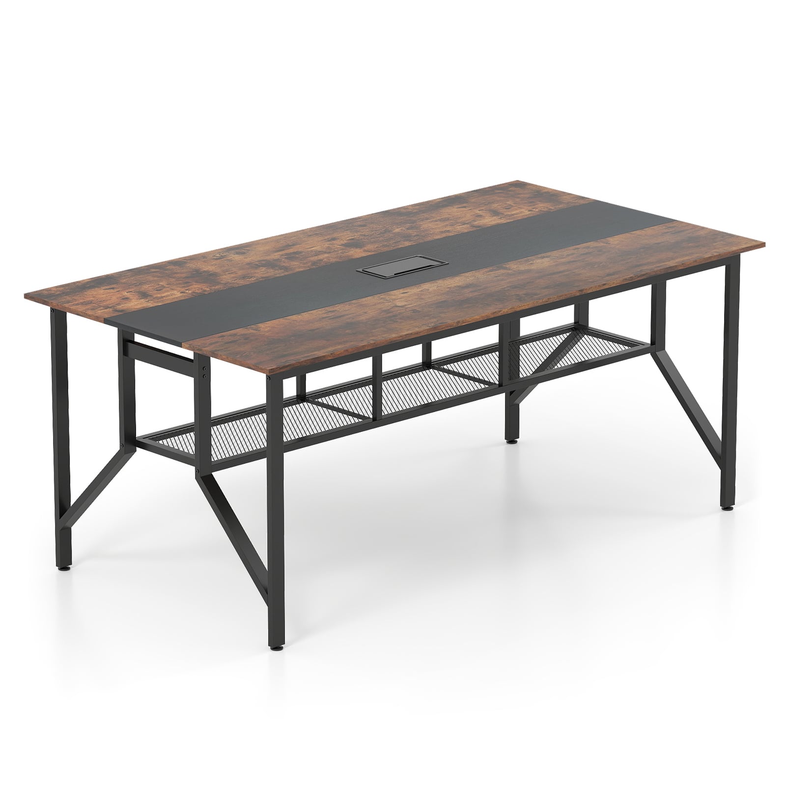 180 CM Conference Table Large Meeting Table for 6-8 People-Rustic Brown