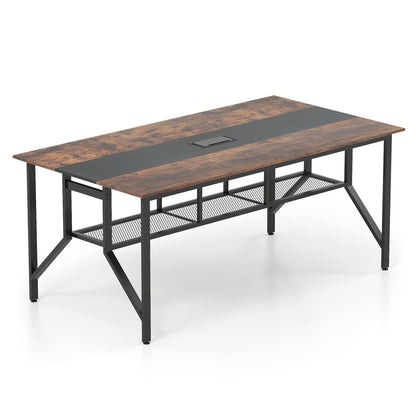 180 CM Conference Table Large Meeting Table for 6-8 People-Rustic Brown