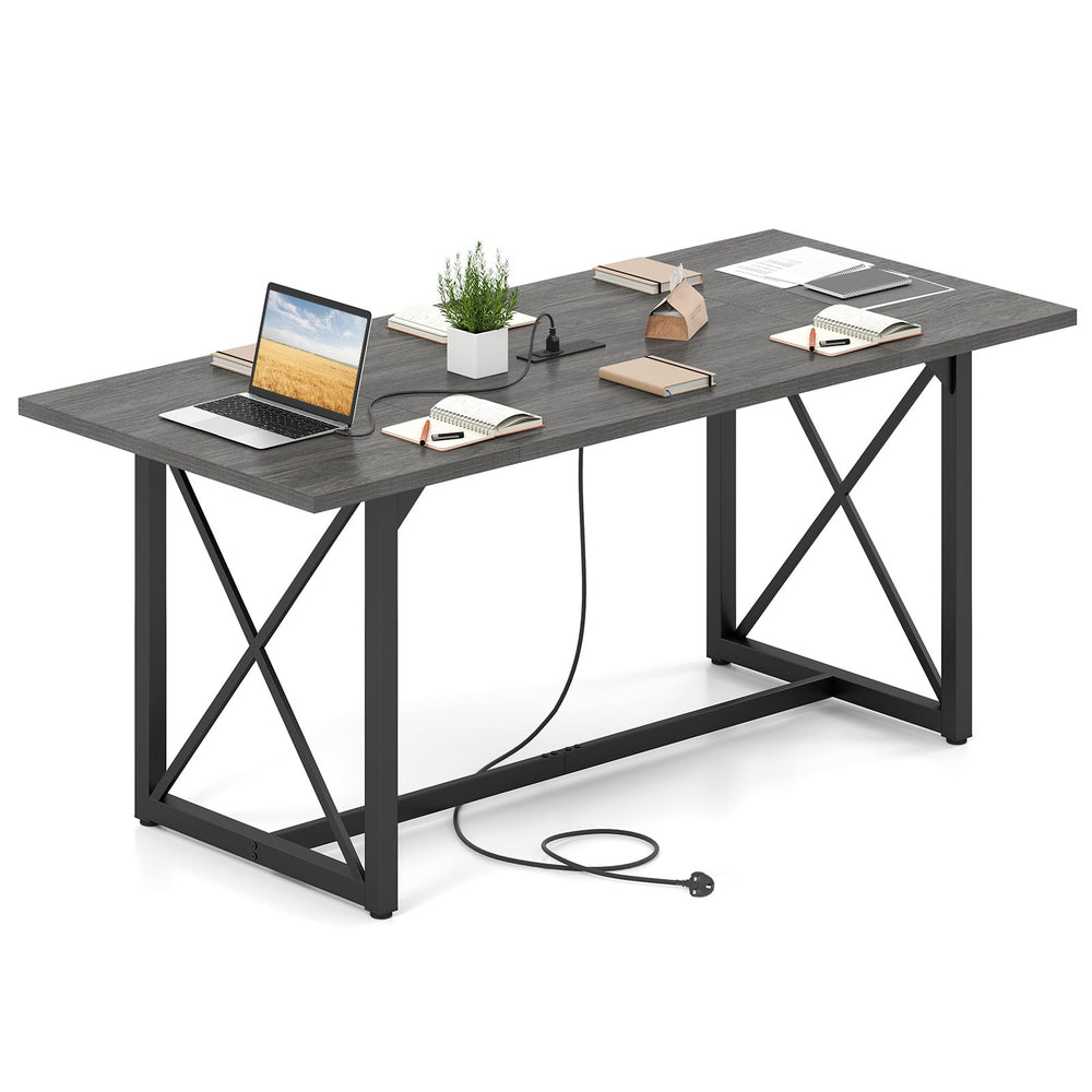 180 CM Conference Table for 6-8 People with Heavy-Duty Metal Frame-Grey