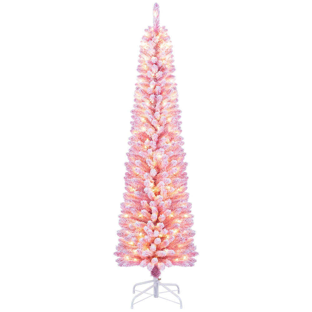 180 cm Pink Artificial Christmas Tree, Pre-lit Pencil Xmas Tree